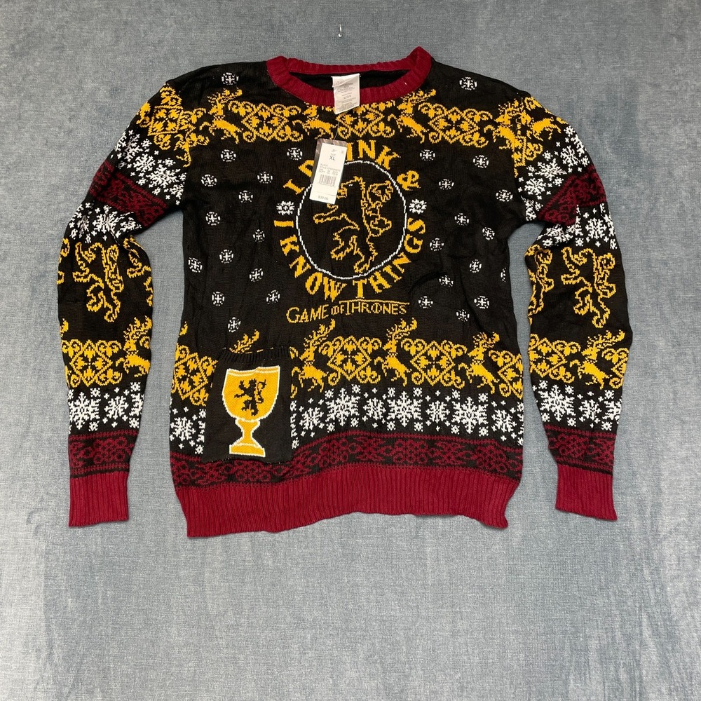 Game of Thrones Iron Anniversary Sweater Mens XL Black I Drink & I Know Things